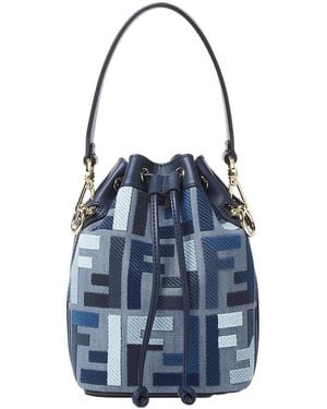 Fendi Mon Tresor Ff Embroidered Bucket Bag - Blue