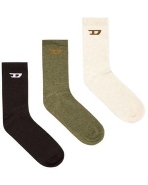 DIESEL Three-Pack Of Ribbed Socks - White