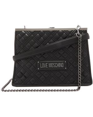 Moschino Quilted Logo-Plaque Shoulder Bag - Black