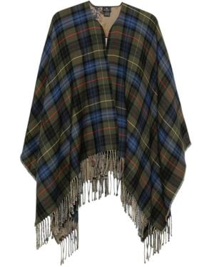 Etro Tartan Fringed Poncho - Green