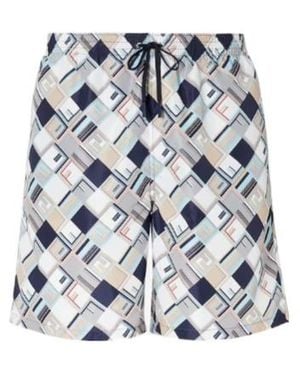 Fendi Ff Check Drawstring Swim Shorts - Blue