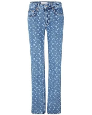 Marine Serre Moon Print Denim Trousers - Blue