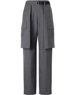 Sacai Belted Twill Wide-Leg Pants - Gray