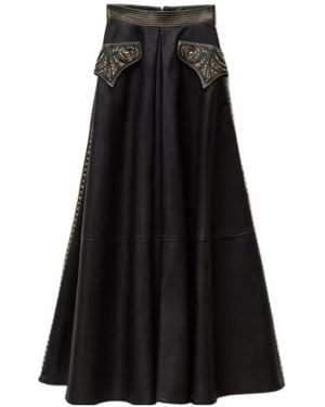 Versace Studded Leather Midi Skirt - Black