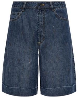 Self-Portrait Rhinestone Striped Denim Shorts - Blue