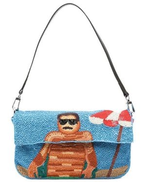 STAUD Tommy Bead-Embellished Shoulder Bag - Blue