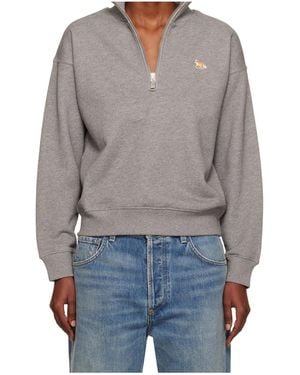Maison Kitsuné Maison Kitsuné Baby Fox Half Zipped Sweatshirt - Grey