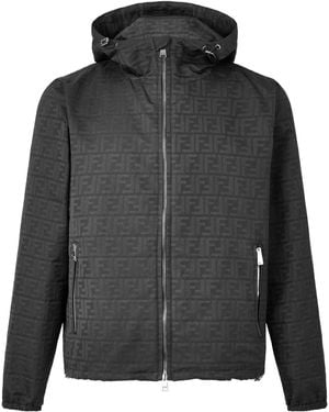 Fendi Full-Print Jacquard Hooded Jacket - Black