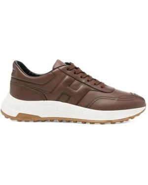 Hogan Hyperlight Logo-Patch Leather Sneakers - Brown