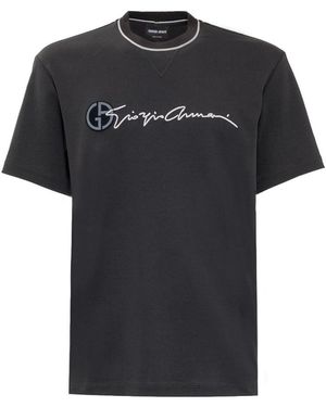 Giorgio Armani Logo Printed Short Sleeved T-Shirt - Blue