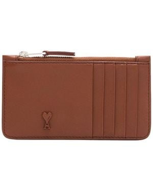 Ami Paris Ami De Coeur Zipped Card Holder - Brown