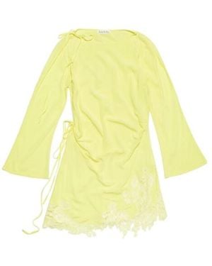 Acne Studios Floral-Lace Detail Mini Dress - Yellow