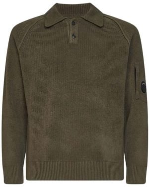 C.P. Company Long-Sleeved Knitted Polo Shirt - Green