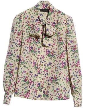 Gucci Printed Silk Shirt With Bow - White