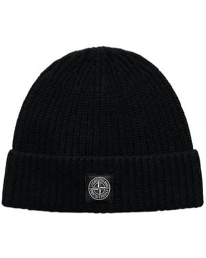 Stone Island Ribbed Knit Hat - Black