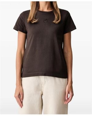 Pinko Love Birds-Logo Cotton T-Shirt - Black
