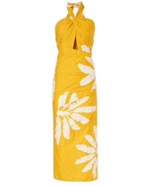Johanna Ortiz Printed Twisted Cutout Midi Dress - Metallic
