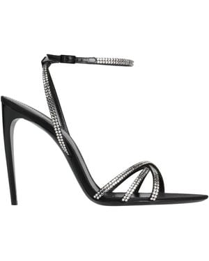 Saint Laurent Rhinestone Stiletto Wraparound Sandals - White