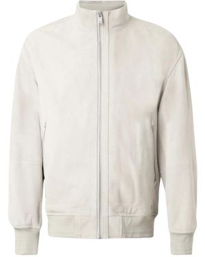 BOSS Leather Bomber Jacket - White