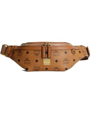MCM Logo Zipper Small Waist Bag - Brown