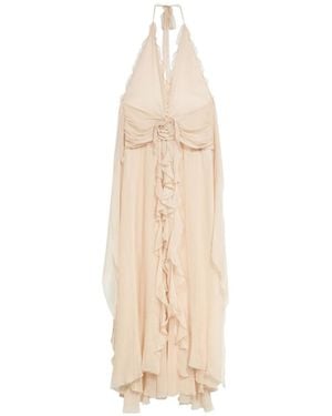 Blumarine V-Neck Open-Back Dress - White