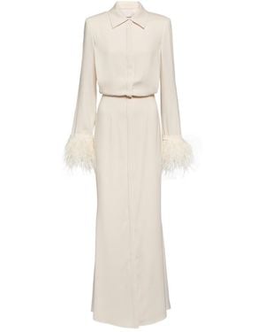 Roland Mouret Feather-Trimmed Crepe Maxi Shirt Dress - White