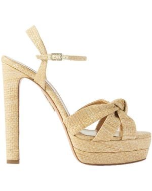 Aquazzura Nina 130 Raffia Platform Sandals - Metallic