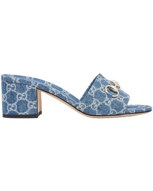 Gucci Monogrammed Horsebit Detailed Denim Sandals - Blue