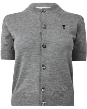 Ami Paris Shortsleeve Knit Cardigan - Grey