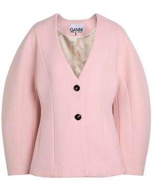 Ganni Wool And Cashmere Blend Jacket - Pink
