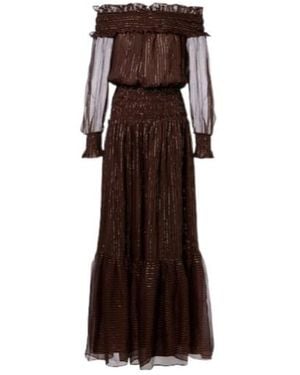Self-Portrait Shirred Silk-Blend Georgette Maxi Dress - Brown