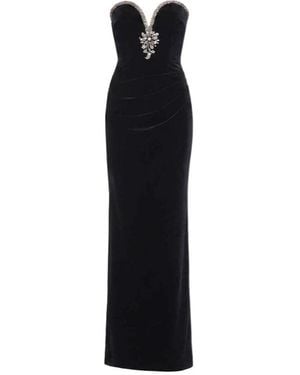 Self-Portrait Long Velvet Dress - Black