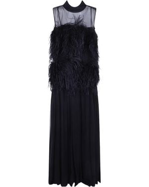Alberta Ferretti Ethereal Silk Chiffon Feather Gown - Black