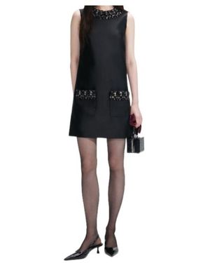 Self-Portrait Embellished Trim Mini Taffeta Dres - Black