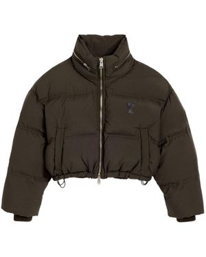 Ami Paris Zipped Puffer Jacket - Brown