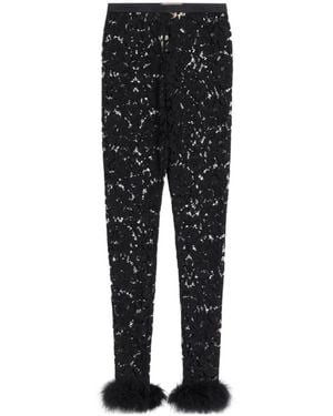 Valentino Lace Leggings With Feathers - Black