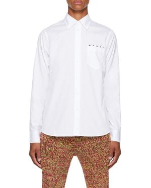 Marni Logo Print Buttoned Long Sleeved Shirt - White