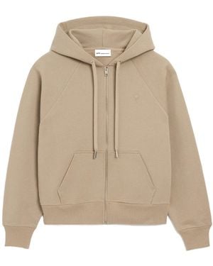 Ami Paris Ami Ami De Coeur Zip-Up Drawstring Hoodie - Natural