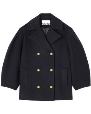 Ganni Double-Breasted Oversize Coat - Blue