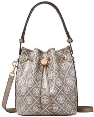 Tory Burch Logo-Jacquard Bucket Bag - Grey