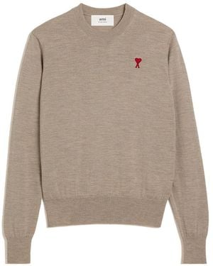 Ami Paris Ami De Coeur Logo Embroidered Crewneck Jumper - Grey