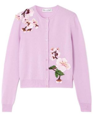 Oscar de la Renta Appliquéd Wool Cardigan - Pink