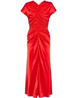 TOVE Aubree Ruched Silk Midi Dress - Red