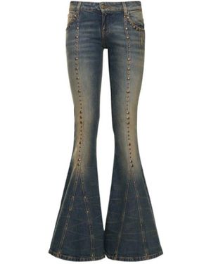Blumarine Denim Studded Low Waist Flare Jeans - Blue