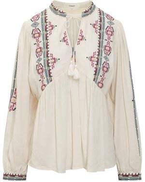 Ba&sh Embroidered Tie-Neck Blouse - Natural
