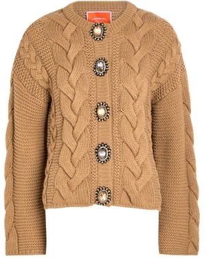 La DoubleJ Portrait Crystal-Embellished Wool-Blend Cardigan - Brown