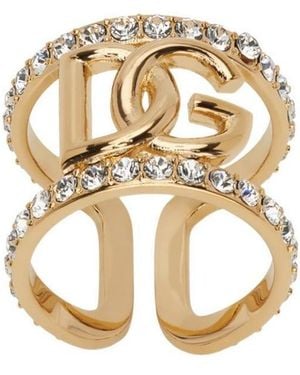 Dolce & Gabbana Rhinestone-Embellished Logo Ring - Metallic