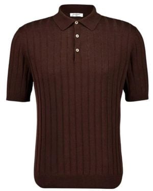 Boglioli Button Detailed Knitted Polo Shirt - Brown