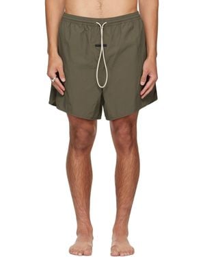 Fear Of God Khaki Logo Patch Swim Shorts - Green