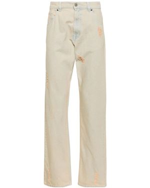MSGM Mid-Rise Straight-Leg Distressed Jeans - Natural